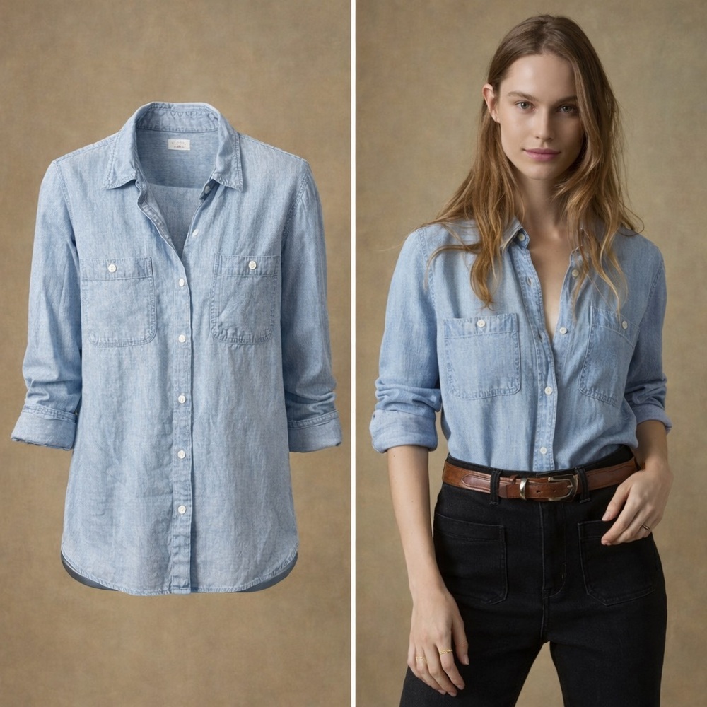 Faherty | Mid Wash Tencel Linen Chambray Button Down | Relaxed Fit | L - Picture 2 of 7